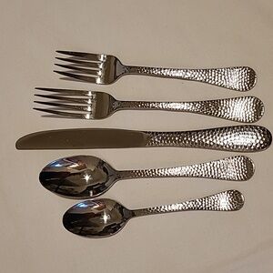 Towle Stainless Living Collection 45 Pieces, Hammered Flateware Silverware Fork